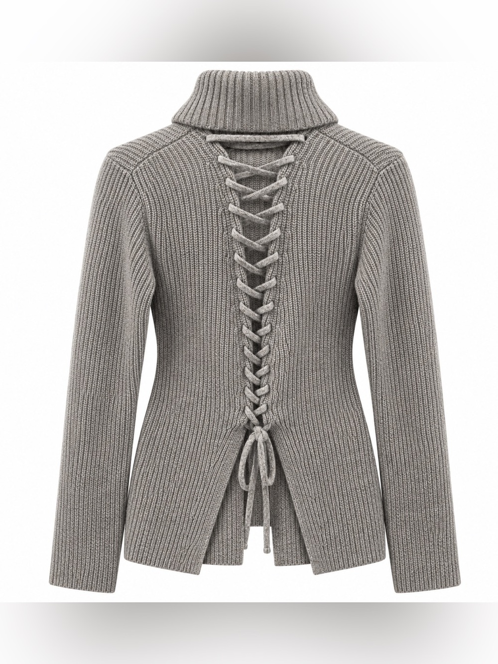A.L.C. XS Gray Wool Cashmere Turtleneck Lace-Up Back Sweater - Picture 4 of 4